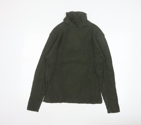 GAP Women’s Green M Ribbed Roll Neck Cotton Knit Pullover Jumper