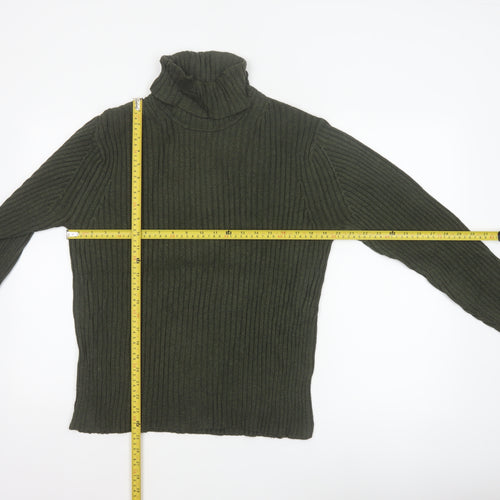 GAP Women’s Green M Ribbed Roll Neck Cotton Knit Pullover Jumper