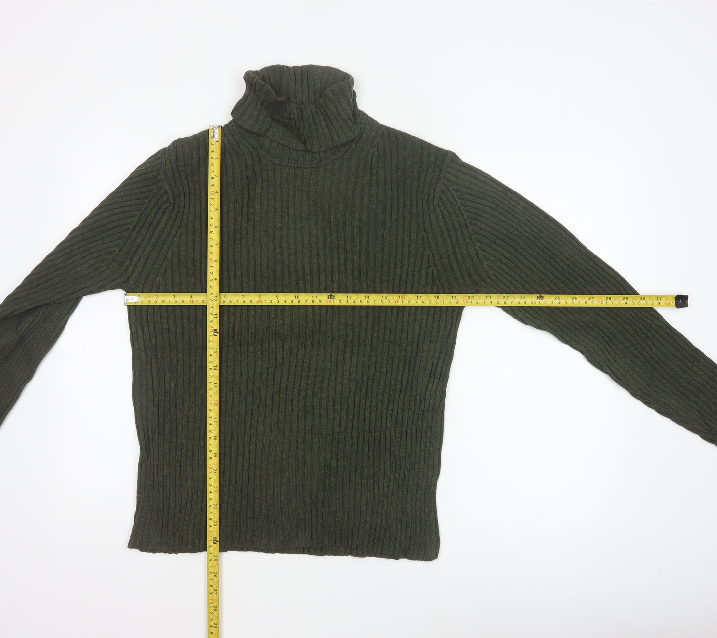 GAP Women’s Green M Ribbed Roll Neck Cotton Knit Pullover Jumper