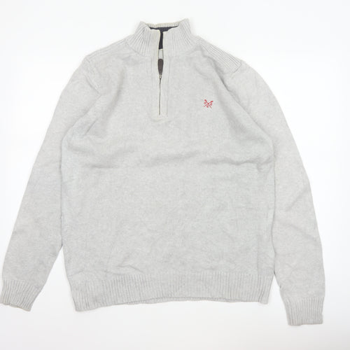 Crew Clothing Co Men's Grey L 1/4 Zip Cotton Knit Pullover Jumper