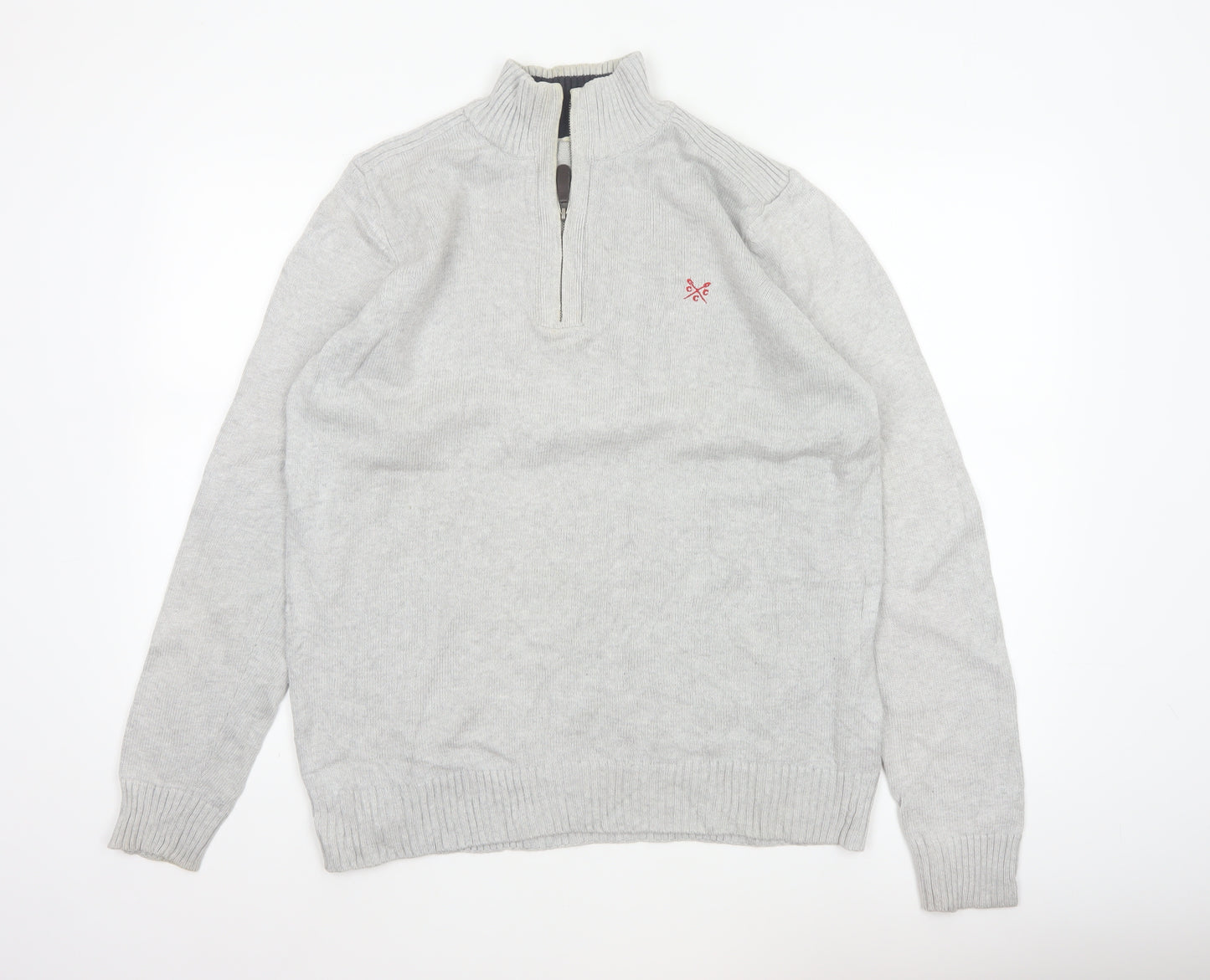 Crew Clothing Co Men's Grey L 1/4 Zip Cotton Knit Pullover Jumper