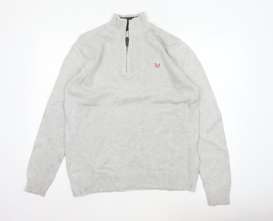 Crew Clothing Co Men's Grey L 1/4 Zip Cotton Knit Pullover Jumper