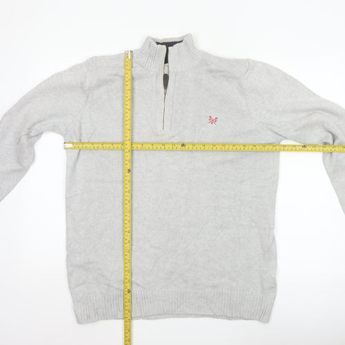 Crew Clothing Co Men's Grey L 1/4 Zip Cotton Knit Pullover Jumper