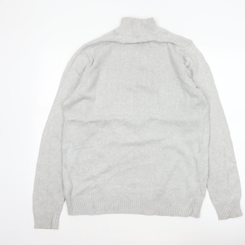 Crew Clothing Co Men's Grey L 1/4 Zip Cotton Knit Pullover Jumper