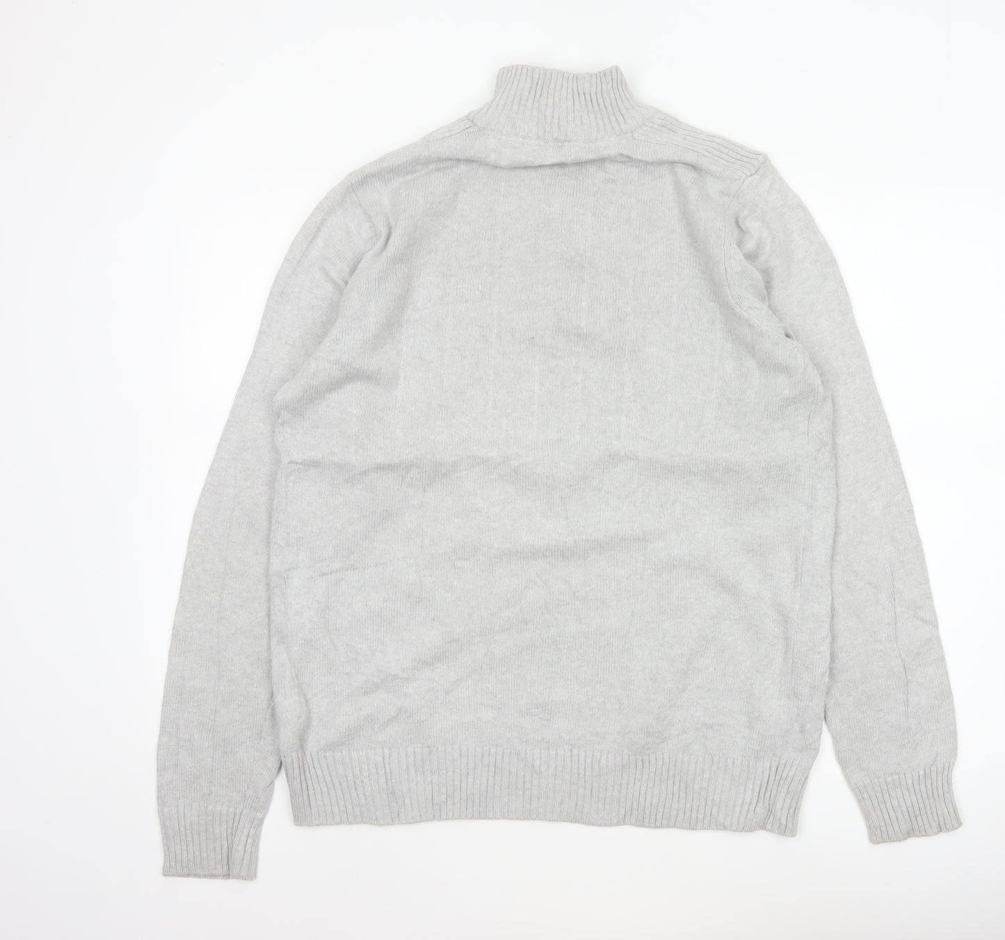 Crew Clothing Co Men's Grey L 1/4 Zip Cotton Knit Pullover Jumper