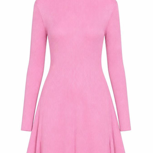 Zara Women Pink M Fit & Flare Rib Knit High Neck Long Sleeve Dress