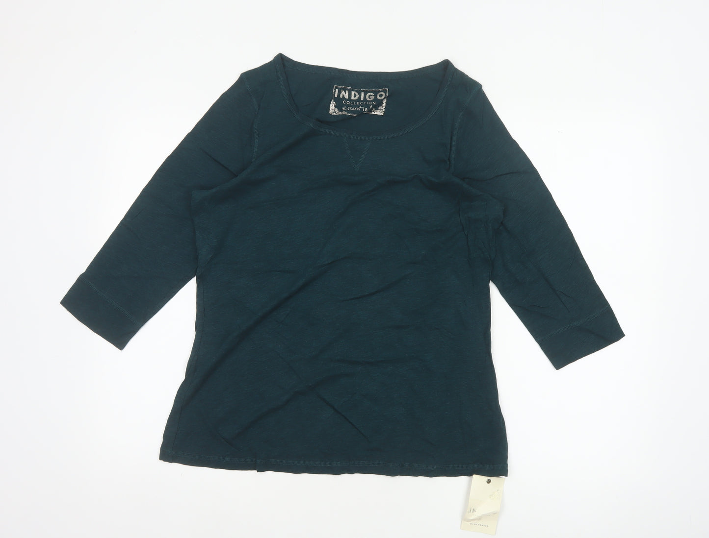Marks and Spencer Women Green UK 14 Basic 3/4 Sleeve Jersey T-Shirt