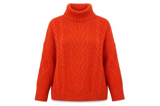 M&S Women Orange L Cable Knit Roll Neck Pullover Jumper