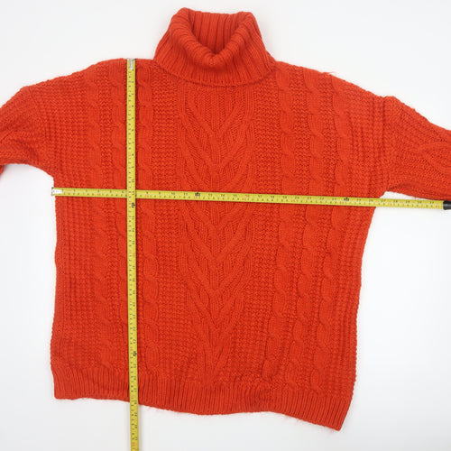 M&S Women Orange L Cable Knit Roll Neck Pullover Jumper