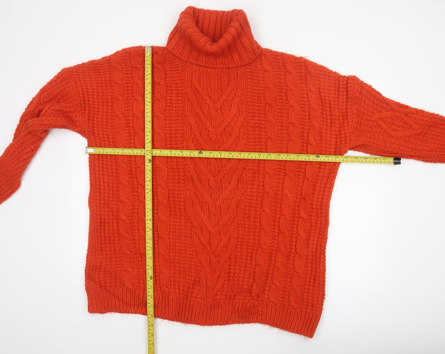 M&S Women Orange L Cable Knit Roll Neck Pullover Jumper