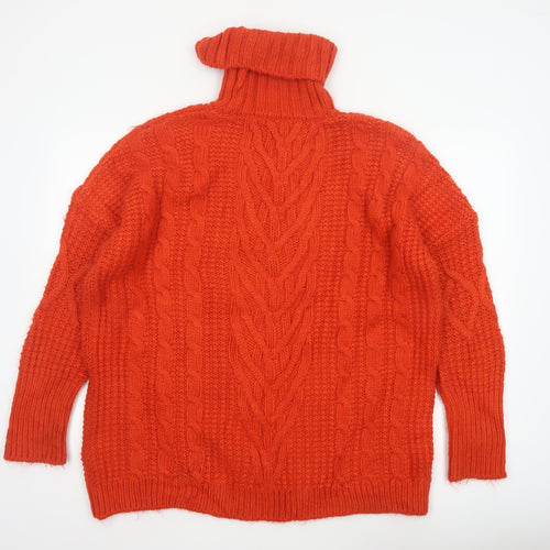 M&S Women Orange L Cable Knit Roll Neck Pullover Jumper