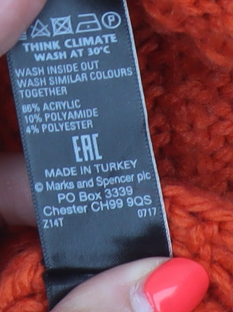 M&S Women Orange L Cable Knit Roll Neck Pullover Jumper