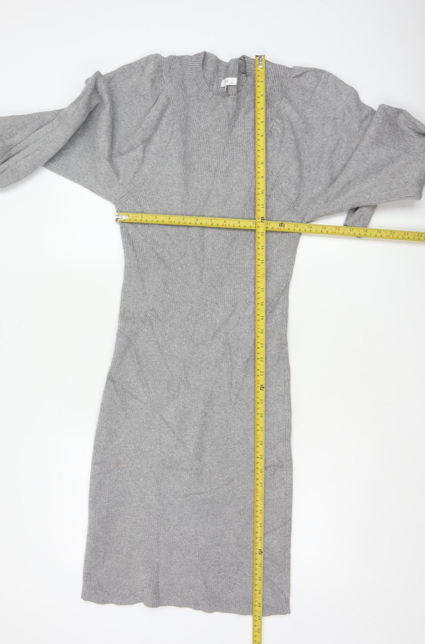 Reiss Women Grey S Long Ribbed Knit Jumper Dress Balloon Sleeves