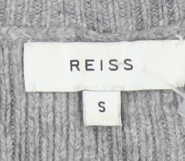 Reiss Women Grey S Long Ribbed Knit Jumper Dress Balloon Sleeves