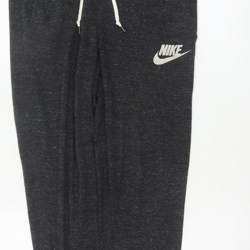 Nike Women’s Grey M Cotton Blend Logo Drawstring Cuffed Jogger Trousers