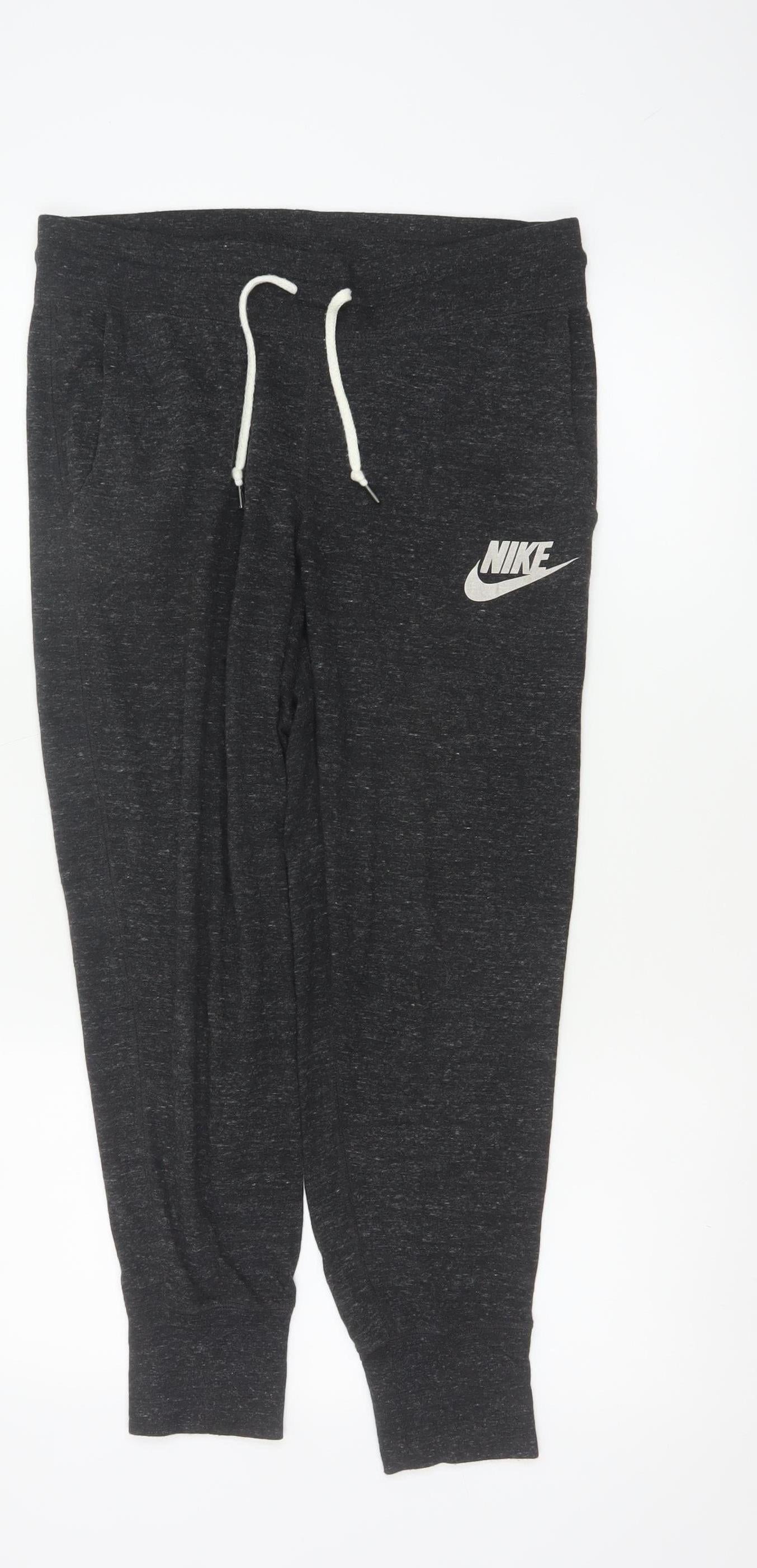 Nike Women’s Grey M Cotton Blend Logo Drawstring Cuffed Jogger Trousers