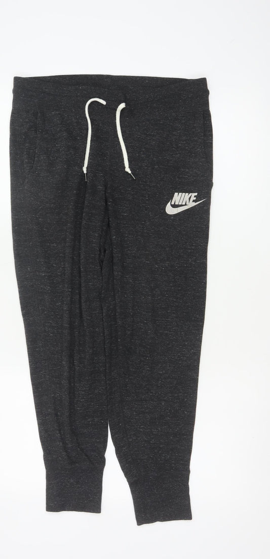 Nike Women’s Grey M Cotton Blend Logo Drawstring Cuffed Jogger Trousers