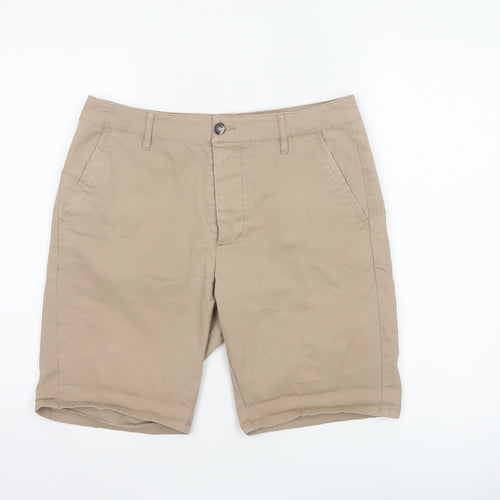 ASOS Men’s Beige W32 Cotton Stretch Chino Shorts Flat Front