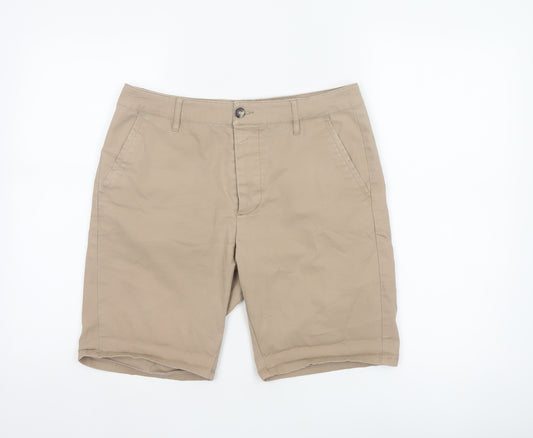 ASOS Men’s Beige W32 Cotton Stretch Chino Shorts Flat Front