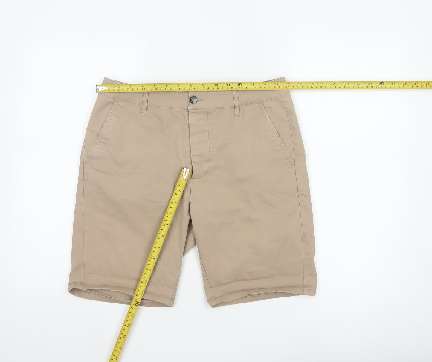 ASOS Men’s Beige W32 Cotton Stretch Chino Shorts Flat Front