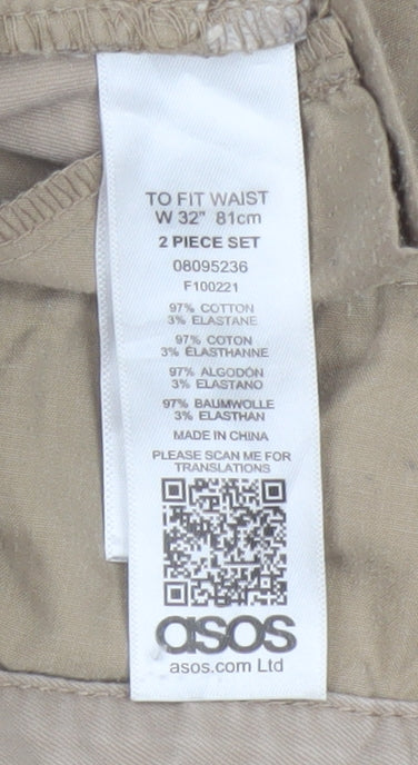 ASOS Men’s Beige W32 Cotton Stretch Chino Shorts Flat Front