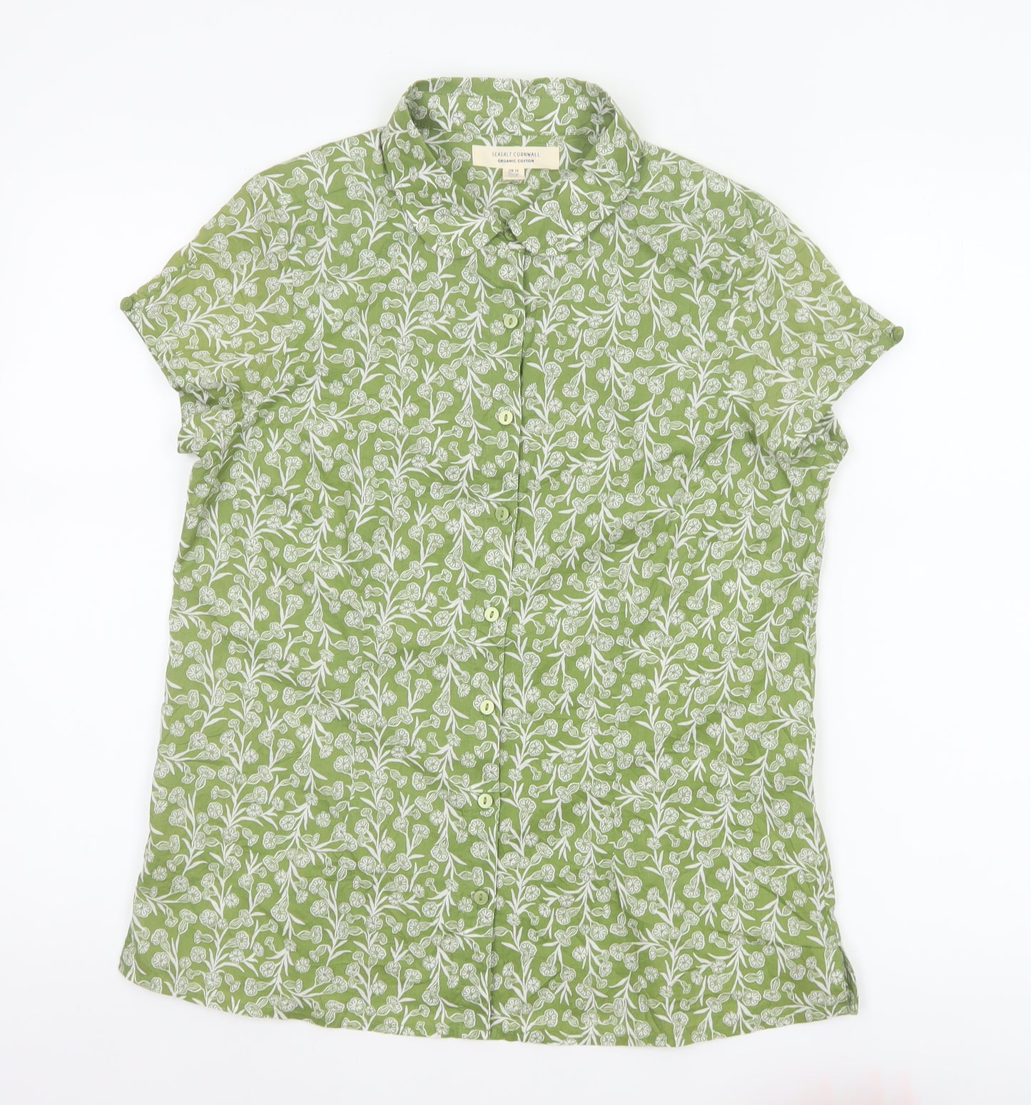 Seasalt Cornwall Women Green Floral Organic Cotton Shirt UK 12