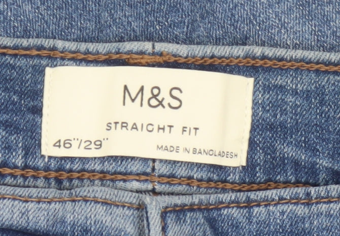Marks and Spencer Men's Blue 46 29 Straight Fit Stretch Jeans
