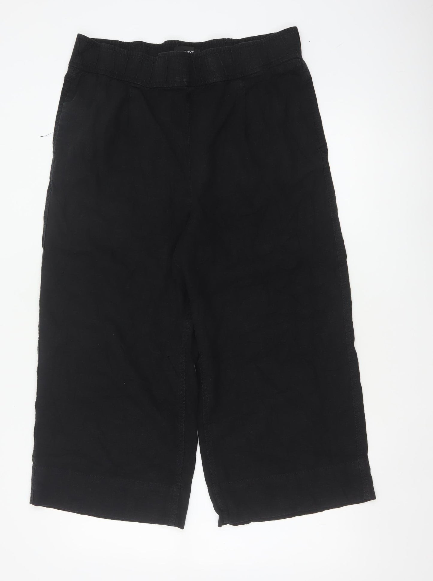 Next Women’s Black UK 16 Cropped Wide-Leg Linen Blend Trousers