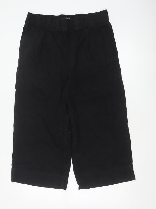 Next Women’s Black UK 16 Cropped Wide-Leg Linen Blend Trousers