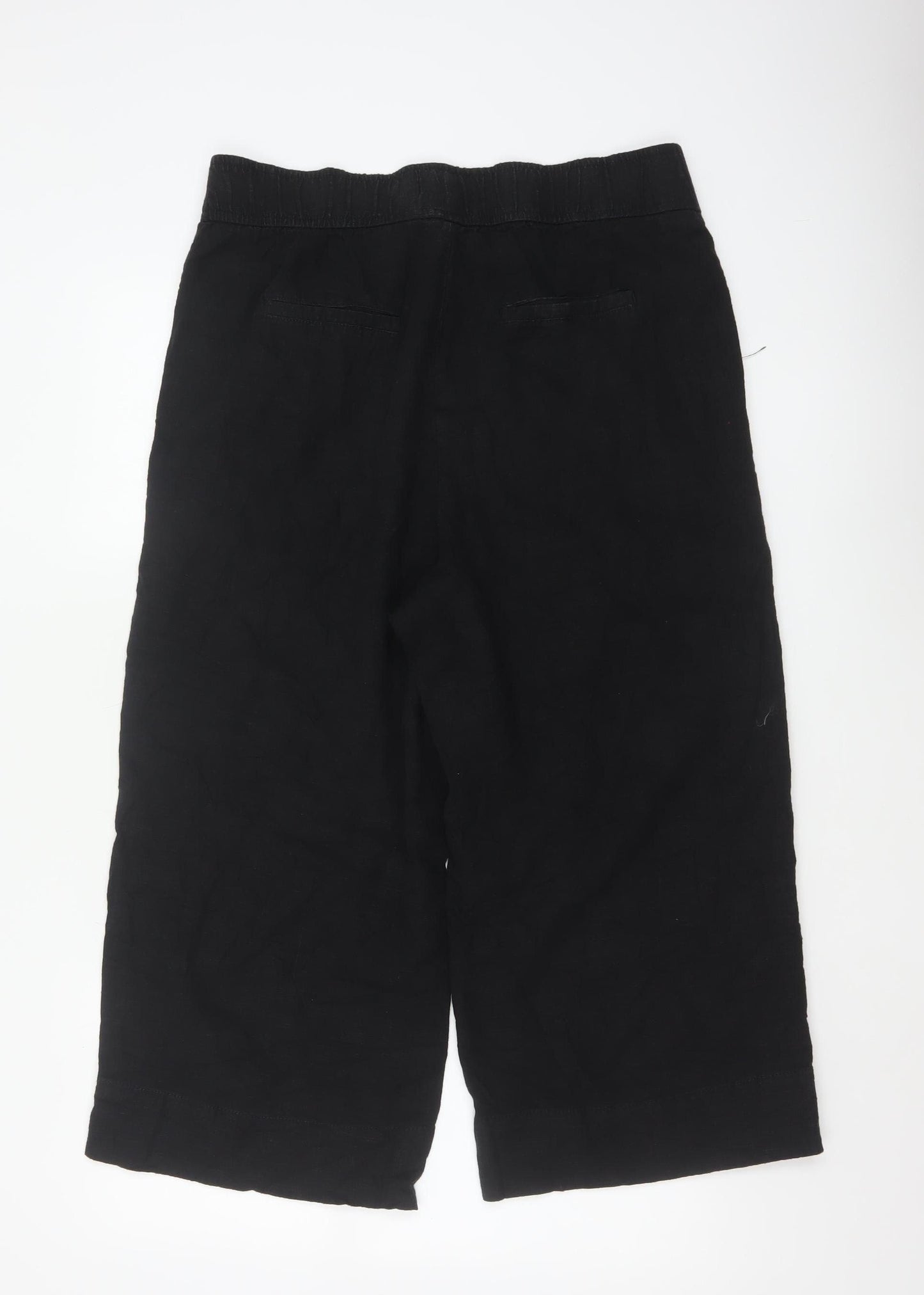 Next Women’s Black UK 16 Cropped Wide-Leg Linen Blend Trousers
