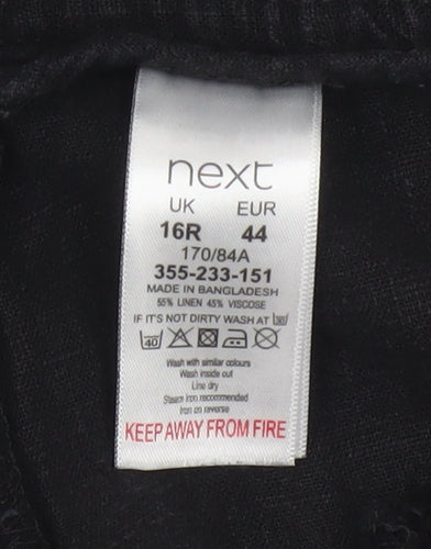 Next Women’s Black UK 16 Cropped Wide-Leg Linen Blend Trousers
