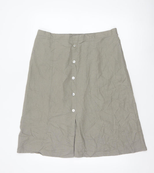 Afibel Women’s Beige UK 18 Linen Blend A-Line Knee Length Skirt