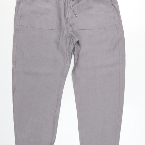 Marks and Spencer Women Grey Size 14 Tapered Tencel Rich Paperbag Trousers