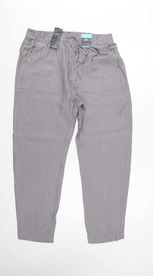 Marks and Spencer Women Grey Size 14 Tapered Tencel Rich Paperbag Trousers