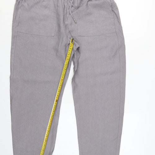 Marks and Spencer Women Grey Size 14 Tapered Tencel Rich Paperbag Trousers