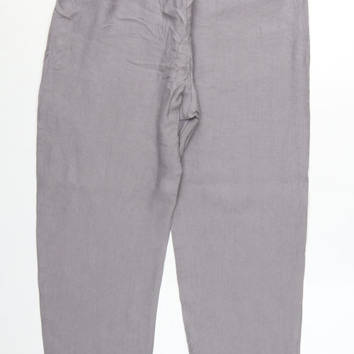 Marks and Spencer Women Grey Size 14 Tapered Tencel Rich Paperbag Trousers
