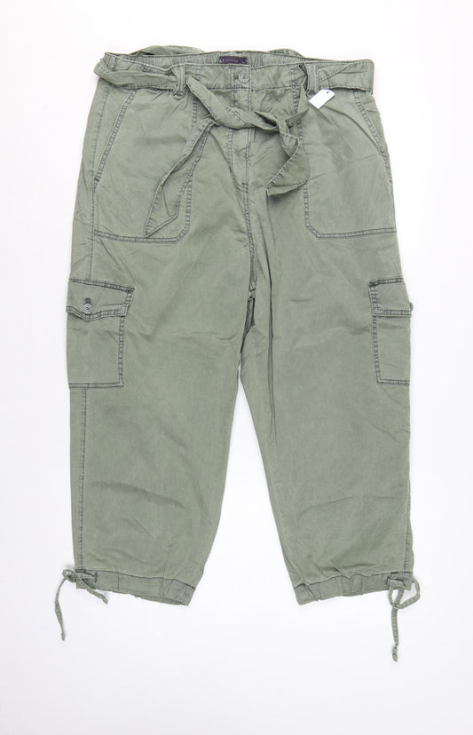Marks & Spencer Women Green UK 18 Regular Cargo Trousers Belted