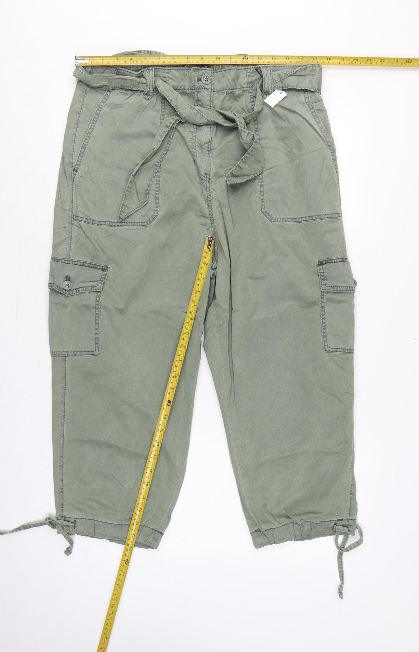 Marks & Spencer Women Green UK 18 Regular Cargo Trousers Belted