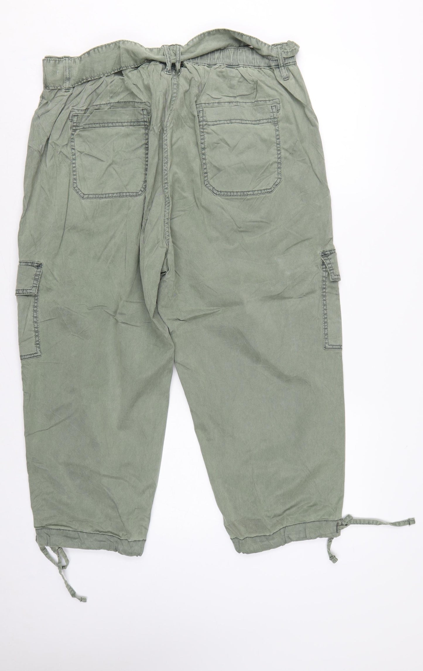 Marks & Spencer Women Green UK 18 Regular Cargo Trousers Belted