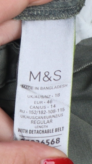 Marks & Spencer Women Green UK 18 Regular Cargo Trousers Belted