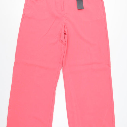 Marks and Spencer Women Pink UK 14 Long Wide-Leg Tailored Trousers