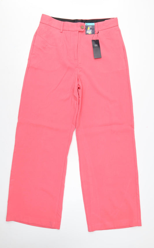 Marks and Spencer Women Pink UK 14 Long Wide-Leg Tailored Trousers