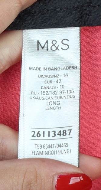 Marks and Spencer Women Pink UK 14 Long Wide-Leg Tailored Trousers