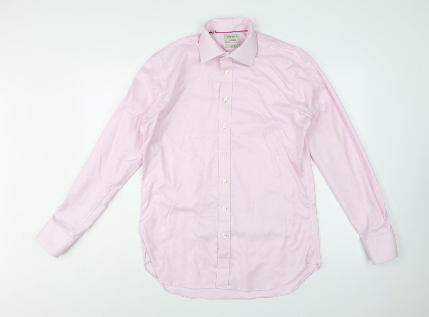 Chester Barrie Men’s Pink 15.5 Slim Cotton Gingham Formal Dress Shirt