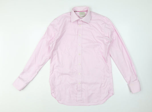 Chester Barrie Men’s Pink 15.5 Slim Cotton Gingham Formal Dress Shirt