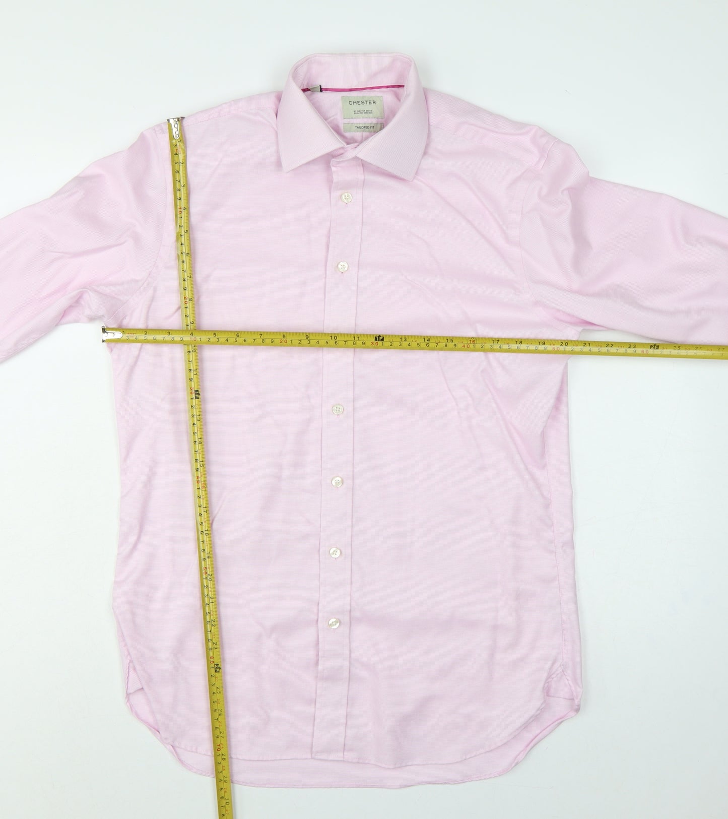Chester Barrie Men’s Pink 15.5 Slim Cotton Gingham Formal Dress Shirt