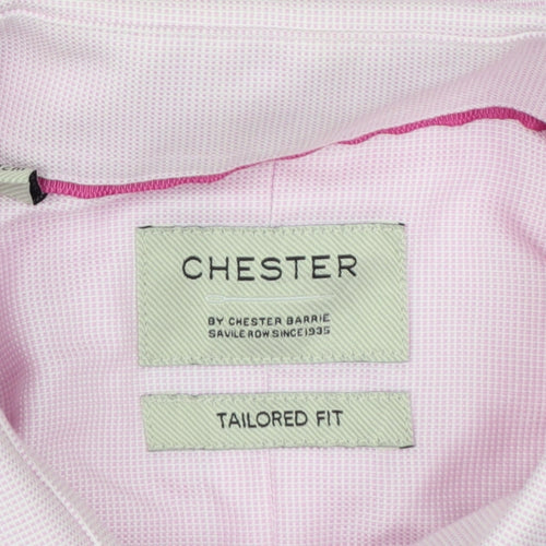 Chester Barrie Men’s Pink 15.5 Slim Cotton Gingham Formal Dress Shirt