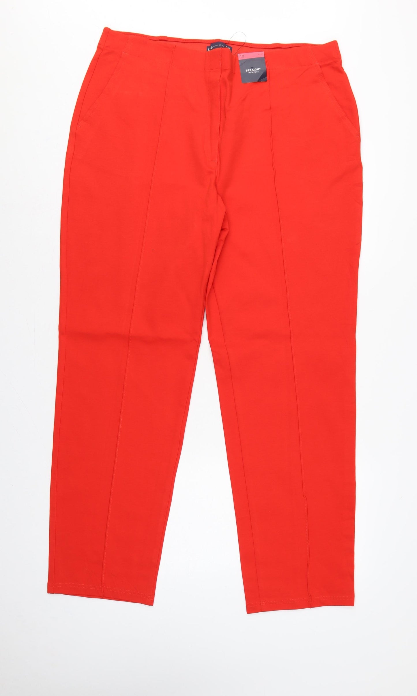 Marks and Spencer Women Red UK 18 Long High Rise Straight Trousers