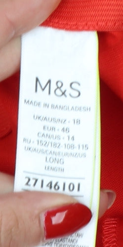 Marks and Spencer Women Red UK 18 Long High Rise Straight Trousers