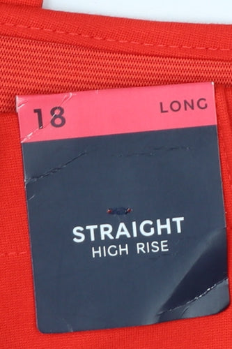 Marks and Spencer Women Red UK 18 Long High Rise Straight Trousers